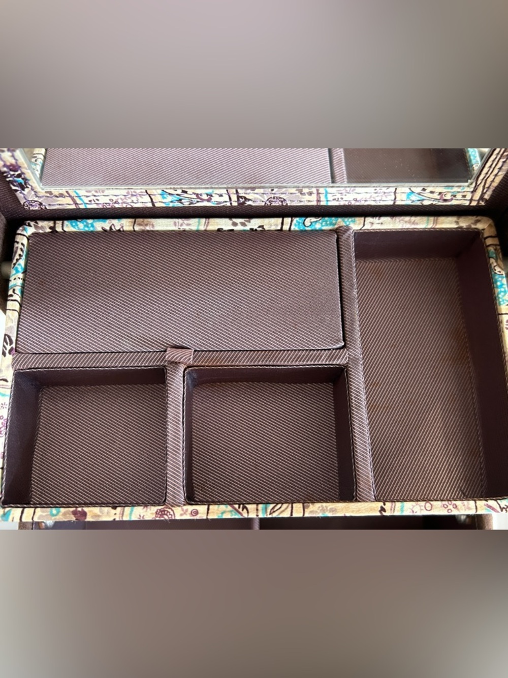 WOLF Designs Jewelry Box Travel Case | Brown Faux Suede | Paisley | Multi Tier - Picture 9 of 11